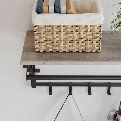 Rootz Coat Rack - Wall Coat Rack With Shelf - 5 Removable Hooks - Wall-mounted - Entryway Storage Organizer - Shelf With Hooks For Coats - Chipboard - Steel - Greige Black - 66 x 30 x 27 cm (L x W x H)