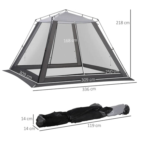 Rootz Mesh Tent - Mesh Tent - 6-8 Persoons Mesh Tent - Tent - Polyester/Gaas/Staal - Grijs/Zwart - 3 x 3 x 2 m