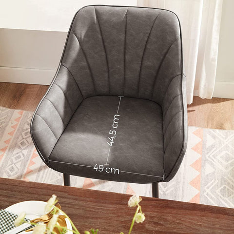 Rootz Dining Chair - Chair - Set Of 2 Dining Chair - With PU Cover - Velvet Chair - Chairs For Dining Room - Grey - 61 x 60 x 86.5 cm