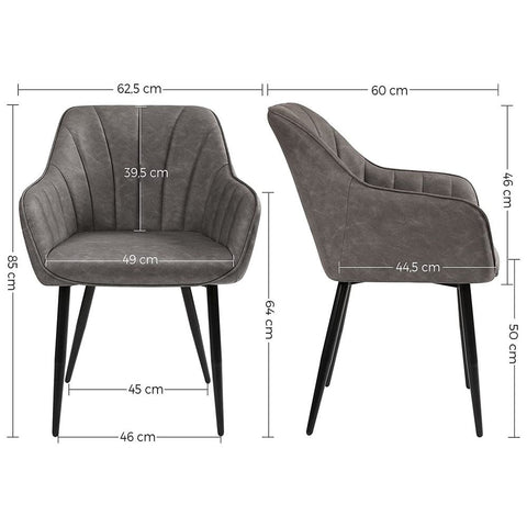 Rootz Dining Chair - Chair - Set Of 2 Dining Chair - With PU Cover - Velvet Chair - Chairs For Dining Room - Grey - 61 x 60 x 86.5 cm