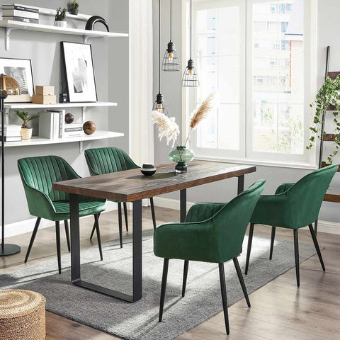 Rootz Gestoffeerde Stoel - Set Van 4 Gestoffeerde Stoelen - Gestoffeerde Stoelen met Metalen Poten - Keukenstoel - Gestoffeerde Eetkamerstoel - Fluwelen Eetkamerstoel - Industriële Eetkamerstoel - Groen + Zwart - 62,5 x 60 x 85 cm (L x B x H)