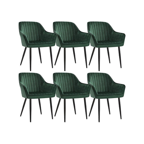 Rootz Dining Chair - Set Of 6 Dining Chairs - Upholstered Chairs with Metal Legs - Kitchen Chair - Upholstered Dining Chair - Velvet Dining Chair - Industrial Dining Chair - Green + Black - 62.5 x 60 x 85 cm (L x W x H)