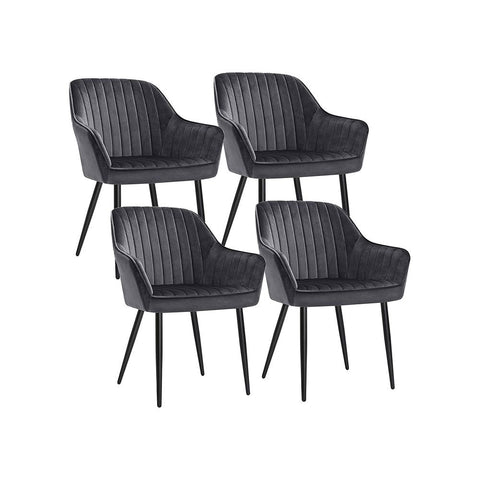 Rootz Upholstered Chair - Set Of 4 Upholstered Chairs - Upholstered Chairs with Metal Legs - Kitchen Chair - Upholstered Dining Chair - Velvet Dining Chair - Industrial Dining Chair - Gray + Black - 62.5 x 60 x 85 cm (L x W x H)
