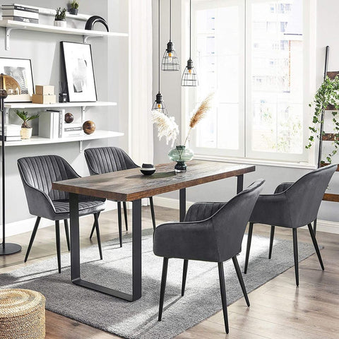 Rootz Upholstered Chair - Set Of 4 Upholstered Chairs - Upholstered Chairs with Metal Legs - Kitchen Chair - Upholstered Dining Chair - Velvet Dining Chair - Industrial Dining Chair - Gray + Black - 62.5 x 60 x 85 cm (L x W x H)