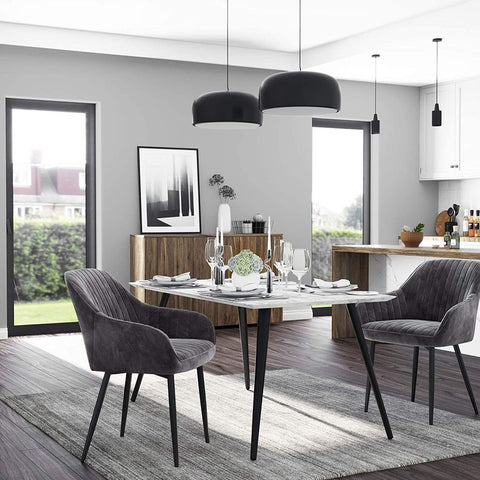 Rootz Upholstered Chair - Set Of 4 Upholstered Chairs - Upholstered Chairs with Metal Legs - Kitchen Chair - Upholstered Dining Chair - Velvet Dining Chair - Industrial Dining Chair - Gray + Black - 62.5 x 60 x 85 cm (L x W x H)