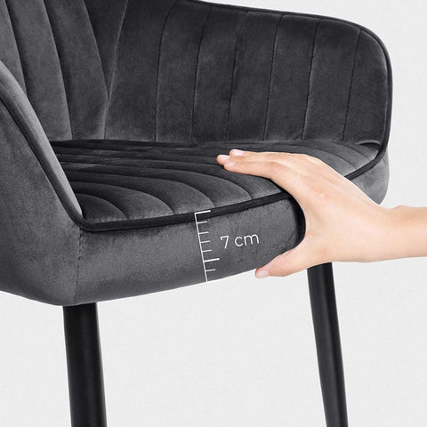 Rootz Upholstered Chair - Set Of 4 Upholstered Chairs - Upholstered Chairs with Metal Legs - Kitchen Chair - Upholstered Dining Chair - Velvet Dining Chair - Industrial Dining Chair - Gray + Black - 62.5 x 60 x 85 cm (L x W x H)