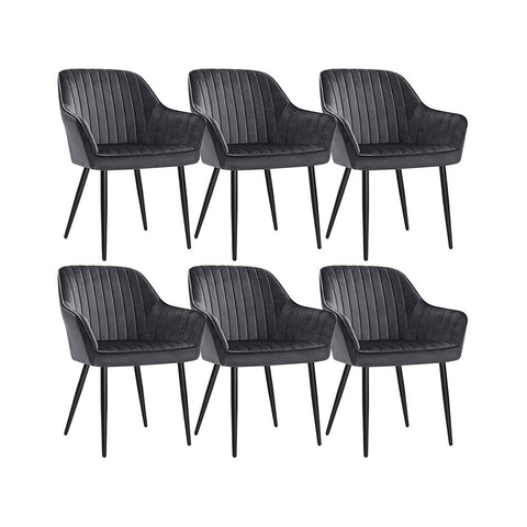 Rootz Dining Chair - Set Of 6 Dining Chairs - Upholstered Chairs with Metal Legs - Kitchen Chair - Upholstered Dining Chair - Velvet Dining Chair - Industrial Dining Chair - Gray + Black - 62.5 x 60 x 85 cm (L x W x H)