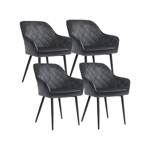Rootz Gestoffeerde Stoel - Set Van 4 Gestoffeerde Stoelen - Keukenstoel - Gestoffeerde Eetkamerstoel - Fluwelen Eetkamerstoel - Industriële Eetkamerstoel - Grijs - 62,5 x 60 x 85 cm (L x B x H)