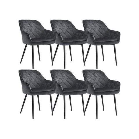 Rootz Dining Chair - Set Of 6 Dining Chairs - Dining Chairs With Armrests - Kitchen Chair - Upholstered Dining Chair - Velvet Dining Chair - Industrial Dining Chair - Grey - 62.5 x 60 x 85 cm (L x W x H)