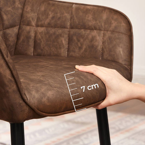 Rootz Eetkamerstoel - Met armleuningen en PU-hoes - Eetkamerstoel - Comfortabele eetkamerstoel - Elegante fauteuil - Metalen poten met poedercoating - Houten plank - Donkerbruin - 62,5 x 60 x 85 cm (L x B x H)