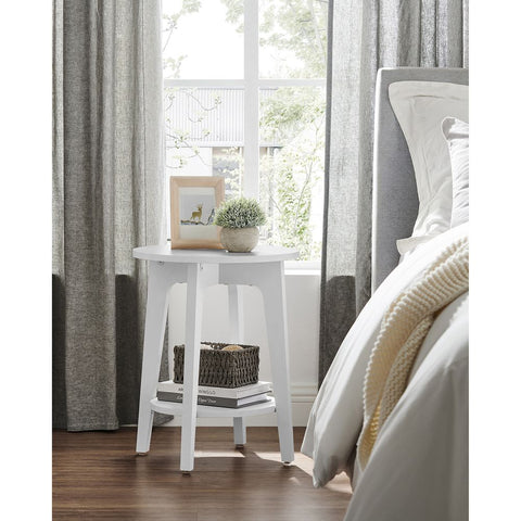 Rootz Side Table - Side Table With Shelf - Side Table With Storage Shelf - Wooden Side Table - Industrial Side Table - Round Side Table - White - 40 x 50 cm (Ø x H)