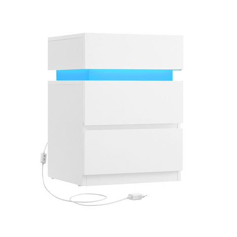 Rootz Nachtkastje - Bijzettafel - Met LED verlichting - LED verlichting Nachtkastje - Wit - 33,5 x 40 x 55 cm