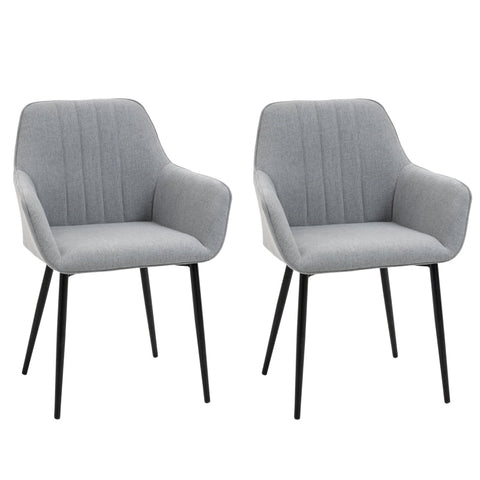 Rootz Set Of 2 Dining Chairs - Dining Chairs - Upholstered Chair With Breathable Linen Cover - Living Room Chair - Armchair - Kitchen Chair With Backrest - Metal Legs - Grey - 59.5 x 56.5 x 81 cm