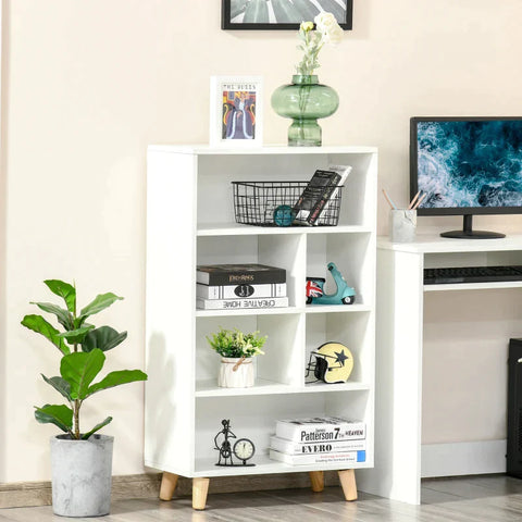 Rootz Bookcase - Modern Bookshelf - Bookcase with 6 Compartments - Home - Office - Living Room - White - 60 cm x 30 cm x 103.3 cm