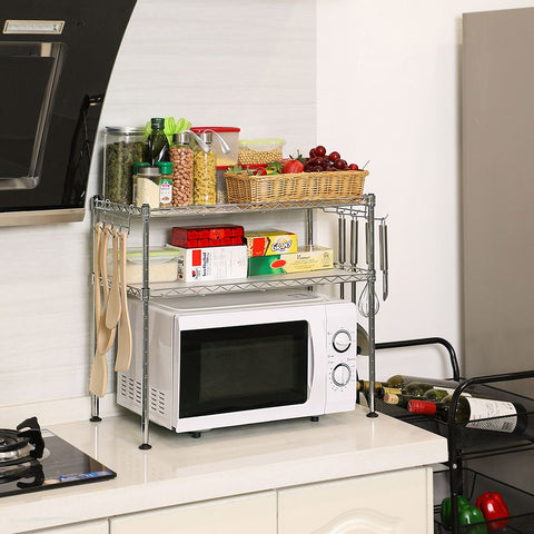 Rootz Microwave Rack - Kitchen Shelf - Microwave Rack With 2 Shelves - Microwave Stand - Microwave Shelf - Microwave Storage Rack - Kitchen Microwave Rack - Silver - 60 x 52 x 35 cm
