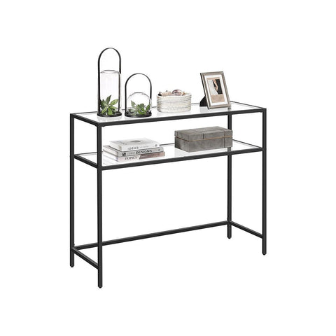 Rootz Console Table - Console Table With 2 Shelves - Entryway Table - Hallway Table - Sofa Table - Modern Console Table - Industrial Hallway Table - Accent Table - Metal - Glass - Black - 100 x 35 x 80 cm (L x W x H)