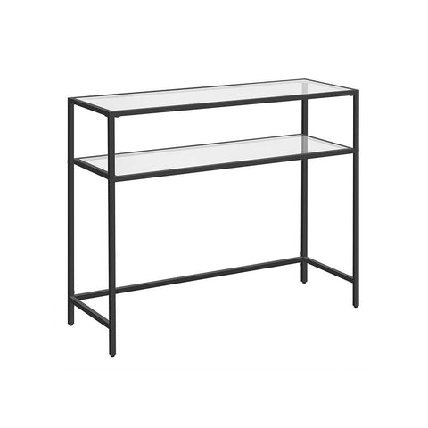 Rootz Console Table - Console Table With 2 Shelves - Entryway Table - Hallway Table - Sofa Table - Modern Console Table - Industrial Hallway Table - Accent Table - Metal - Glass - Black - 100 x 35 x 80 cm (L x W x H)