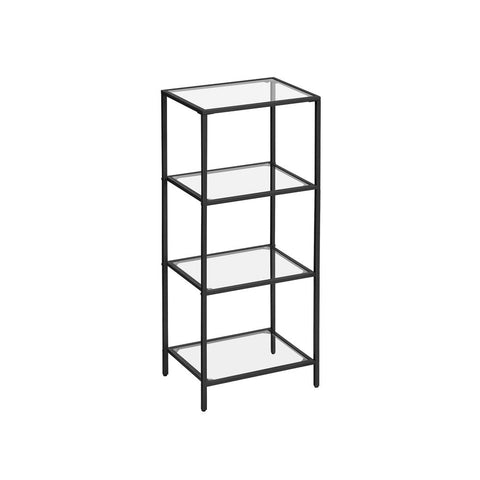 Rootz Standing Shelf - Metal Shelf - Free-standing Shelving Unit - With 4 Shelves - Metal/Glass - Black - 40 x 30 x 95 cm