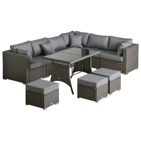 Rootz Sofa Set - Garden Furniture Set - Corner Sofa - Armless Sofa - Footrest - Poly Rattan Seating Set - Dark Grey