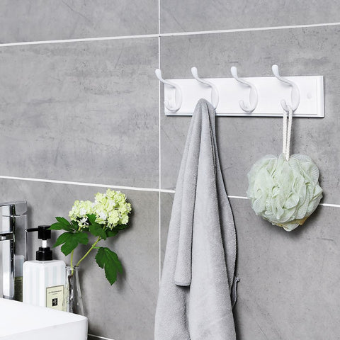 Rootz Wall Coat Rack - Coat Rack - 4 Hooks Wall Coat Rack - Coat Rack - Wall-Mounted Coat Rack - Hanging Coat Rack - White - 40 x 9 x 7 cm