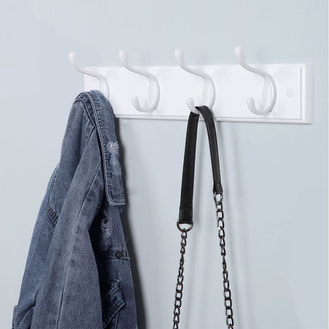 Rootz Wall Coat Rack - Coat Rack - 4 Hooks Wall Coat Rack - Coat Rack - Wall-Mounted Coat Rack - Hanging Coat Rack - White - 40 x 9 x 7 cm