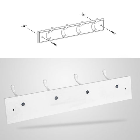 Rootz Wall Coat Rack - Coat Rack - 4 Hooks Wall Coat Rack - Coat Rack - Wall-Mounted Coat Rack - Hanging Coat Rack - White - 40 x 9 x 7 cm