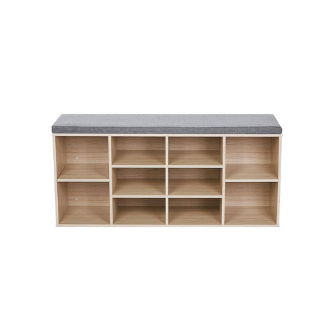 Rootz Shoe Bench - Padded Shoe Bench - 10 Compartments - Entryway Shoe Bench - Shoe Storage Bench - Shoe Rack With Cushion - Hallway - Entryway - Imitation Linen - Foam - Chipboard - Wood Look - 104 x 30 x 48 cm (L x W x H)