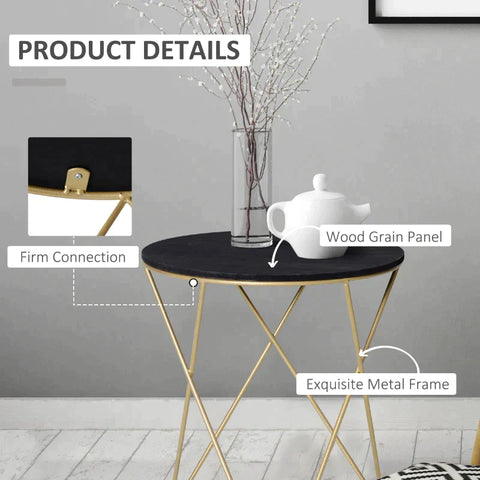 Rootz Coffee Table - Rossed Hairpin Legged Side Table - Bedside Table - Metal - MDF Class E1 - Black/Gold