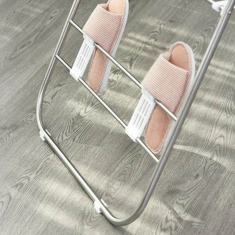 Rootz Folding Clothes Airer - Portable Wing Clothes Dryer - Stand Dryer with Telescopic Rods - Stainless Steel - Plastic - Silver - White - 146 x 60.5 x 98 cm