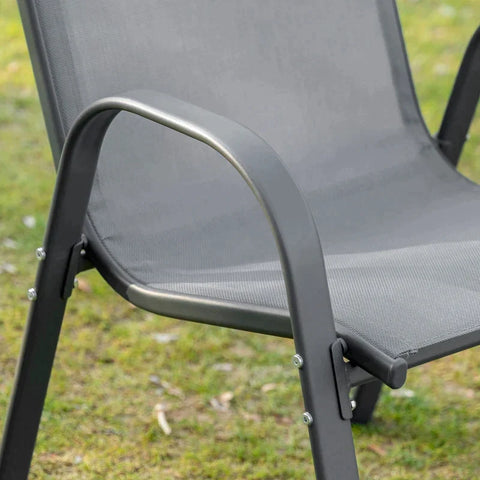 Rootz Garden Chair - Set Of 2 Garden Chairs With Armrests - Garden Dining Chairs - Metal - Breathable Mesh Fabric - Grey - 70 x 54 x 90 cm