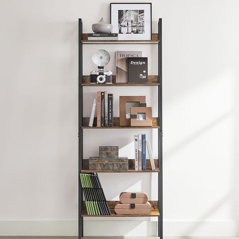 Rootz Bookcase - Bookcase With 5 Levels - Multi-tiered Bookcase - Wooden Bookcase - Industrial Style Bookshelf - Vintage Brown-black - 30 x 60 x 170 cm (D x W x H)