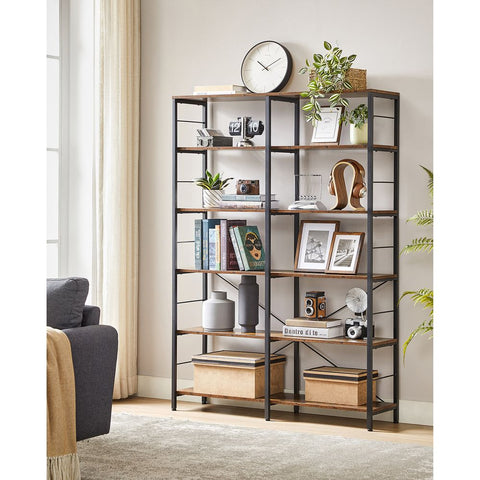 Rootz Bookcase - Bookcase With 6 Levels - Bookshelf - Wooden Bookcase - Modern Bookcase - Wall-mounted Bookcase - Chipboard - Steel - 30 x 120 x 172.5 cm (D x W x H)