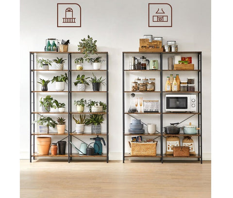 Rootz Bookcase - Bookcase With 6 Levels - Bookshelf - Wooden Bookcase - Modern Bookcase - Wall-mounted Bookcase - Chipboard - Steel - 30 x 120 x 172.5 cm (D x W x H)