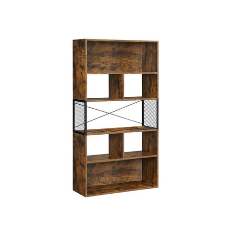 Rootz Bookcase - 5 Tiers Bookcase - Industrial Style Bookcase - Wooden Bookcase - Wall-mounted Bookcase - Corner Bookcase - Chipboard - Steel - Brown-black - 80 x 30 x 150.5 cm (L x W x H)