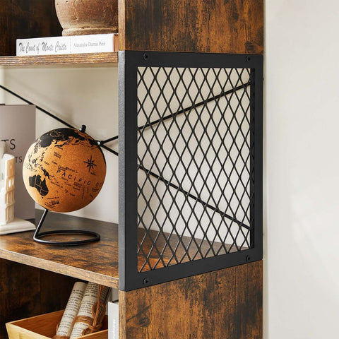 Rootz Bookcase - 5 Tiers Bookcase - Industrial Style Bookcase - Wooden Bookcase - Wall-mounted Bookcase - Corner Bookcase - Chipboard - Steel - Brown-black - 80 x 30 x 150.5 cm (L x W x H)