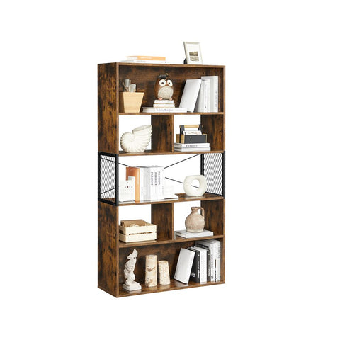 Rootz Bookcase - 5 Tiers Bookcase - Industrial Style Bookcase - Wooden Bookcase - Wall-mounted Bookcase - Corner Bookcase - Chipboard - Steel - Brown-black - 80 x 30 x 150.5 cm (L x W x H)