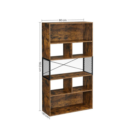 Rootz Bookcase - 5 Tiers Bookcase - Industrial Style Bookcase - Wooden Bookcase - Wall-mounted Bookcase - Corner Bookcase - Chipboard - Steel - Brown-black - 80 x 30 x 150.5 cm (L x W x H)