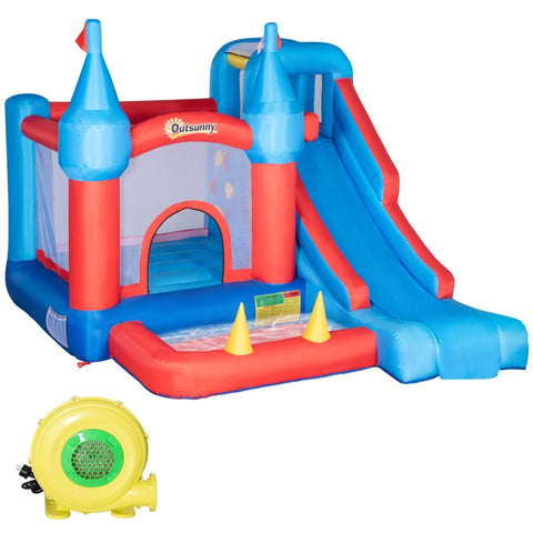 Rootz Inflatable Bouncy Castle -  4 Children Inflatable Bouncy Castle - Water Bouncy Castle - With Blower Slide Pool Climbing - Wall Trampoline - Colorful - 333 x 280 x 210 cm
