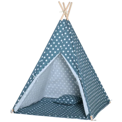 Rootz Tipi Tent - Play Tent - Children's Tent With Pillow Mattress - Children's Room Teepee - Indian Tent - Foldable Children's Play Tent - Blue - 120 x 120 x 155 cm