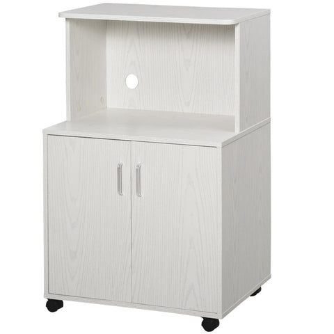 Rootz Kitchen Cabinet - Kitchen Storage Unit - Modern Microwave Stand Trolley Cart - Sideboard with Cabinet - Locking Wheels - Shelf for Living Room - Dining Room - White - 24" x 16" x 38"