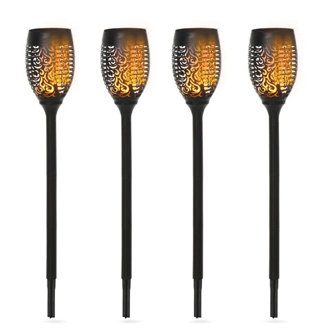 Rootz Solar Light Set - Verlichting op zonne-energie - Tuinverlichting op zonne-energie - Set van 4 zonnelampen - Buitenverlichting - 6-8 uur looptijd - IP44 waterdicht - Zwarte kunststof lampen - Ø12 X H72 Cm