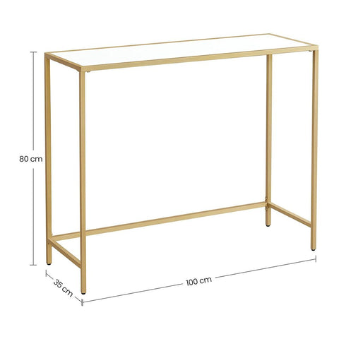 Rootz Console Table - Entryway Console Table - Table - Industrial Console Table - With Steel Frame - Steel, Chipboard - Gold/White - 100 x 35 x 80 cm