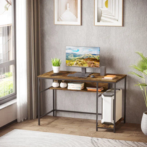 Rootz Desk - Computer Desk - Writing Study Table - Workstation with Storage Shelf - Chipboard - Rustic Brown - 120 cm x 60 cm x 75 cm