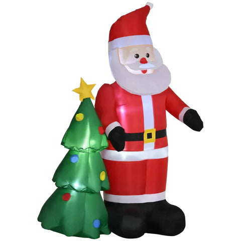 Rootz Inflatable Christmas Decoration - Christmas Decoration Santa Claus - Santa Claus - With Christmas Tree - Polyester - Red - 145 x 78 x 210 cm