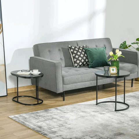 Rootz Set Of 2 Side Tables - Coffee Table - Industrial Design -  Living Room - Bedroom - Hallway - Black - Ø50 x 50.5H cm