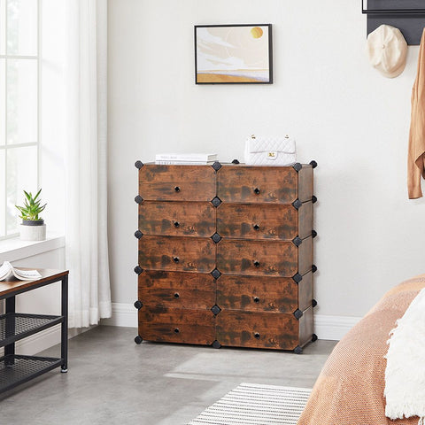 Rootz Shelving System - Reksysteem met 10 vakken - Wandreksysteem - Verstelbaar reksysteem - Industrieel reksysteem - Hoekreksysteem - Boekenreksysteem - Bruin - 43 x 31 x 173 cm (L x B x H)