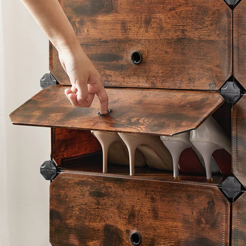 Rootz Shelving System - Reksysteem met 10 vakken - Wandreksysteem - Verstelbaar reksysteem - Industrieel reksysteem - Hoekreksysteem - Boekenreksysteem - Bruin - 43 x 31 x 173 cm (L x B x H)