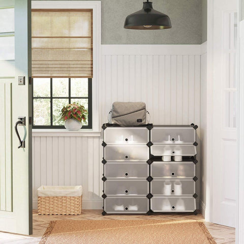 Rootz Shoe Rack - Shoe Box - Shoe Storage Box - Clear Shoe Box - Plastic Shoe Box - Transparent Shoe Box - Grey - 43 x 31 x 173 cm