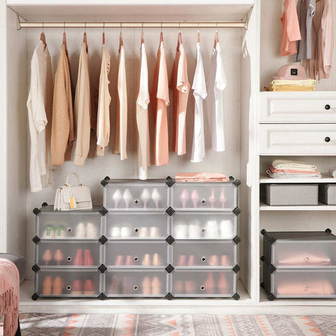 Rootz Shoe Rack - Shoe Box - Shoe Storage Box - Clear Shoe Box - Plastic Shoe Box - Transparent Shoe Box - Grey - 43 x 31 x 173 cm