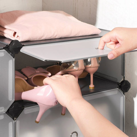 Rootz Shoe Rack - Shoe Box - Shoe Storage Box - Clear Shoe Box - Plastic Shoe Box - Transparent Shoe Box - Grey - 43 x 31 x 173 cm